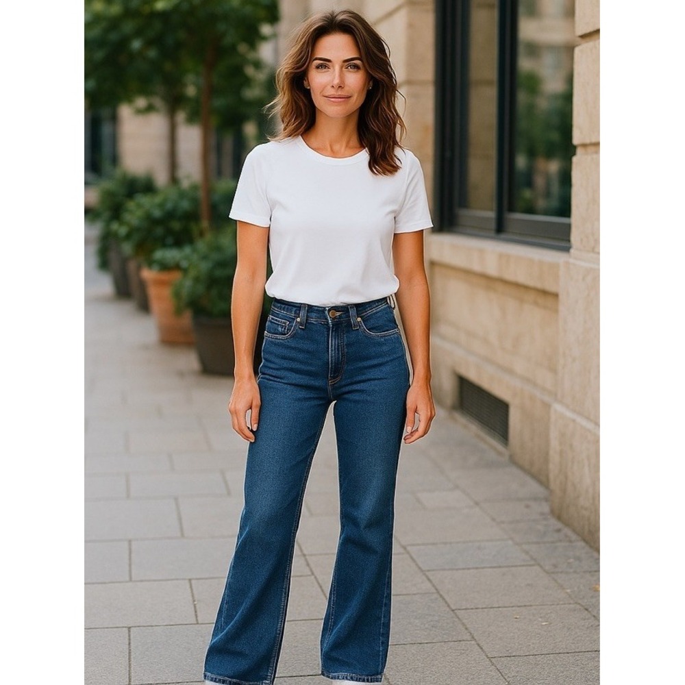 Bogari Women's Jeans Denim Wash Blue Size 4 Logo 5 Pocket Mid Rise Straight Leg